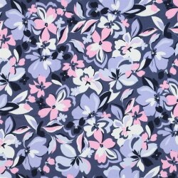 French Terry Blumen - blau  / PINK