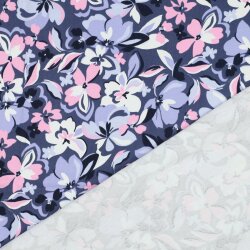 French Terry Blumen - blau  / PINK