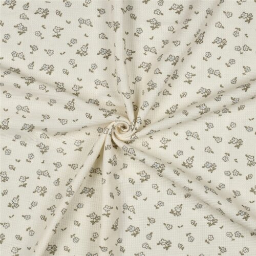 Waffeljersey Blumen - creme