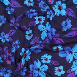 Baumwolljersey Digital Blumen - blau/lila