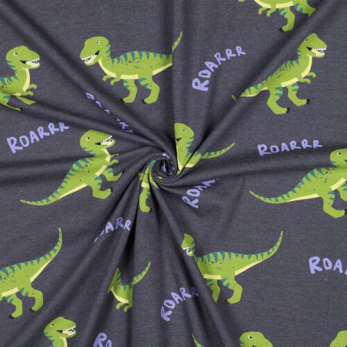 Baumwolljersey Dinos - indigo meliert