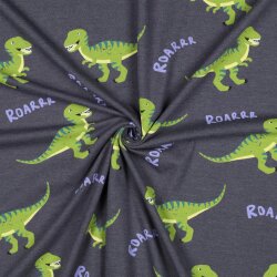 Baumwolljersey Dinos - indigo meliert