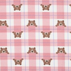 Baumwollflanell süßer Bär Karo - hellpink