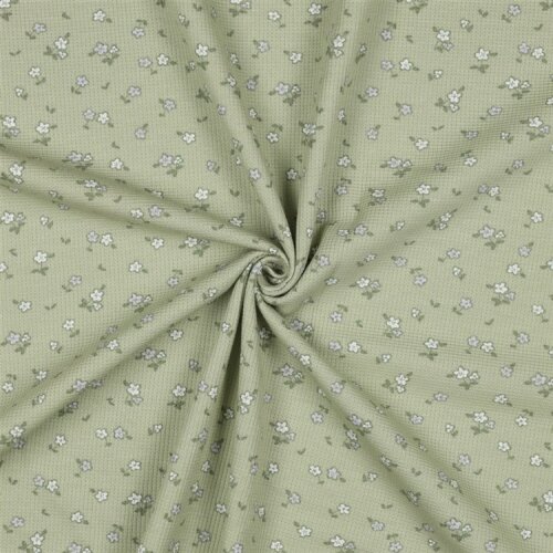 Waffeljersey Blumen - SAGE