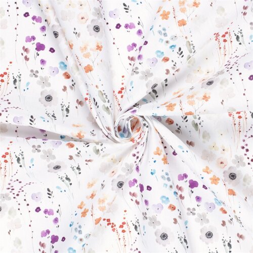 Interieurstoff  Digital Panama Aquarell Blumen - weiß