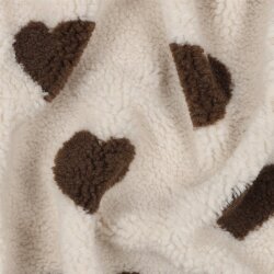 Teddystoff braune Herzen - creme
