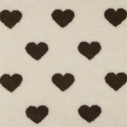 Teddystoff braune Herzen - creme