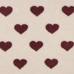 Teddystoff dunkelrote Herzen - creme