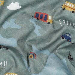Feine Baumwollpopeline Digital ADVENTURE MAP - LIGHT BLUE