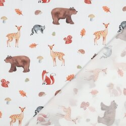 Feine Baumwollpopeline Digital FOREST Tiere - weiß