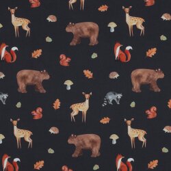 Feine Baumwollpopeline Digital FOREST Tiere - dunkelblau