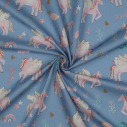 Feine Baumwollpopeline Digital UNICORNS - LIGHT BLUE