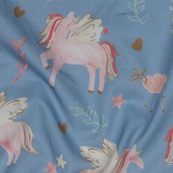Feine Baumwollpopeline Digital UNICORNS - LIGHT BLUE