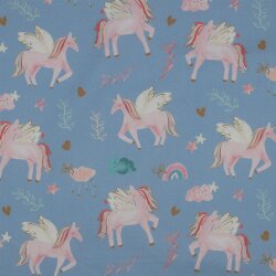 Feine Baumwollpopeline Digital UNICORNS - LIGHT BLUE
