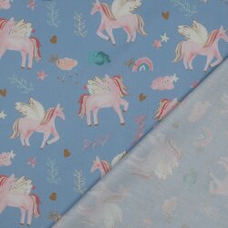 Feine Baumwollpopeline Digital UNICORNS - LIGHT BLUE