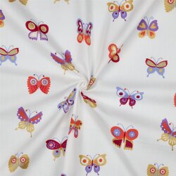 Feine Baumwollpopeline GLITTER BUTTERFLIES - weiß