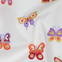 Feine Baumwollpopeline GLITTER BUTTERFLIES - weiß