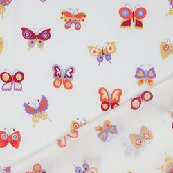 Feine Baumwollpopeline GLITTER BUTTERFLIES - weiß