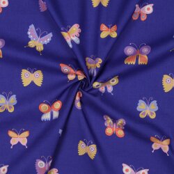 Feine Baumwollpopeline GLITTER BUTTERFLIES - COBALT