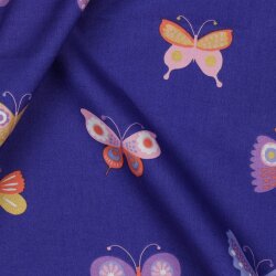 Feine Baumwollpopeline GLITTER BUTTERFLIES - COBALT