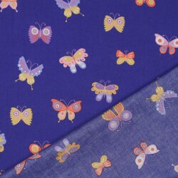 Feine Baumwollpopeline GLITTER BUTTERFLIES - COBALT