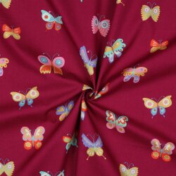 Feine Baumwollpopeline GLITTER BUTTERFLIES - FUCHSIA
