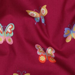 Feine Baumwollpopeline GLITTER BUTTERFLIES - FUCHSIA