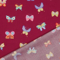 Feine Baumwollpopeline GLITTER BUTTERFLIES - FUCHSIA
