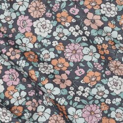 Feine Baumwollpopeline Bio~Organic Blumen - dunkelblau
