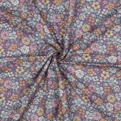 Feine Baumwollpopeline Bio~Organic Blumen - PURPLE