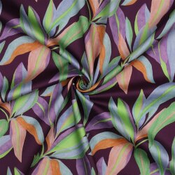 Baumwollsatin Digital LEAVES - DARK PURPLE
