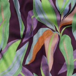 Baumwollsatin Digital LEAVES - DARK PURPLE