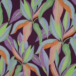 Baumwollsatin Digital LEAVES - DARK PURPLE