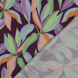 Baumwollsatin Digital LEAVES - DARK PURPLE