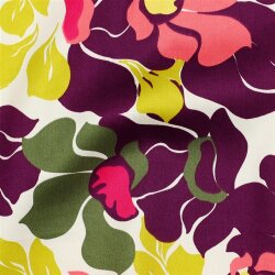 Baumwollsatin bunte Blüten - dunkellila/lachs