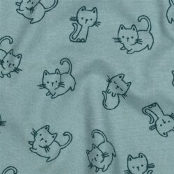 Baumwollflanell Katzen - altmint