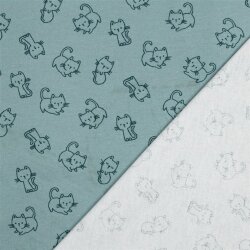 Baumwollflanell Katzen - altmint
