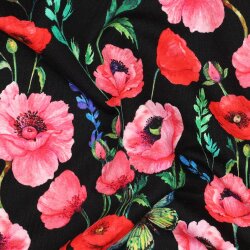 French Terry Digital Blumen - schwarz