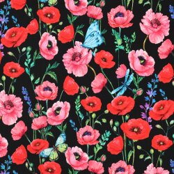 French Terry Digital Blumen - schwarz