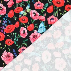 French Terry Digital Blumen - schwarz