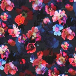 French Terry Digital Blumen - dunkelblau