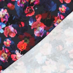 French Terry Digital Blumen - dunkelblau