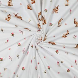 Baumwolljersey Digital Blumen - weiß