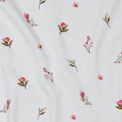 Baumwolljersey Digital Blumen - weiß