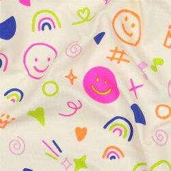 Baumwolljersey Neon Kritzelei - vanille