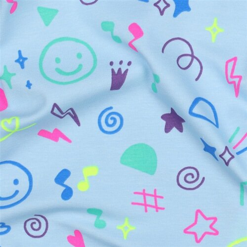 Baumwolljersey Neon Kritzelei - babyblau