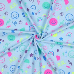 Baumwolljersey Neon Kritzelei - babyblau