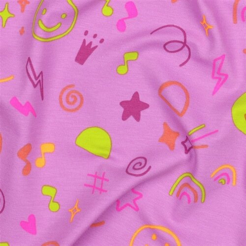 Baumwolljersey Neon Kritzelei - softpink