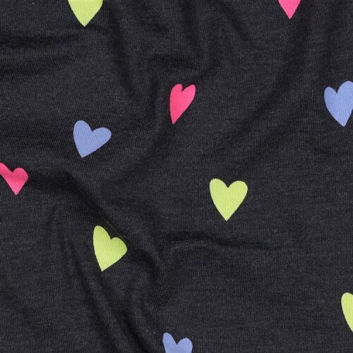 Baumwolljersey Neon Herzen - indigo meliert