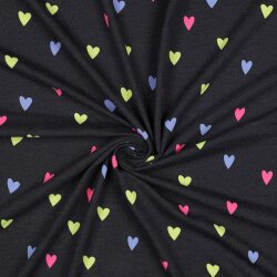 Baumwolljersey Neon Herzen - indigo meliert